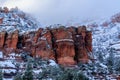 Outcropping of Sedona, Arizona's red sandstone during a winter storm