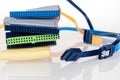 outdated cable ide sata cable for connecting hard drives and drives in a computer for data storage close Royalty Free Stock Photo