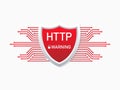 Outdated and dangerous HTTP protocol. Alert to switch to HTTPS. Safe and Secure Web sites on the Internet. Vector illustration.