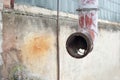 Old ventilation system, rusty duct on the facade of the building. Royalty Free Stock Photo