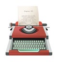 Outdated retro or vintage typing machine with page