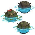 Outdated underwater mine with seaweed and crab