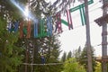 Outdoor activities and entertainments in a hanging rope park