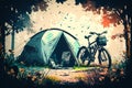 outdoor activities with tents on a velo trip illustration Generative AI