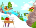 Outdoor activity and extreme sports, people cartoon characters rafting and climbing, vector illustration