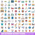 100 outdoor activity icons set, cartoon style Royalty Free Stock Photo