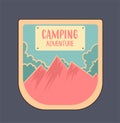 Outdoor adventure badge and retro emblem, created in bright colours.