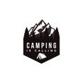 Outdoor adventure camping badge logo with forest nature landscape and tent vector illustration Royalty Free Stock Photo