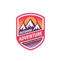 Outdoor adventure - concept badge design. Mountains climbing creative logo. Expedition hiking emblem. Vector illustration.