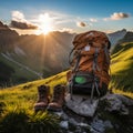 Backpack Folds Memories, Boots Carry the Mountain\'s Whisper, Sunrise Paints the Heart with Forevermore