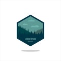 Outdoor Adventure vintage label, badge, logo or emblem. with mountains and forest silhouette. Vector illustration.