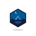 Outdoor Adventure vintage label, badge, logo or emblem. with mountains and forest silhouette. Vector illustration.