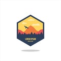 Outdoor Adventure vintage label, badge, logo or emblem. with mountains and forest silhouette. Vector illustration.