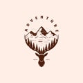 Outdoor Adventure Vintage Logo Vector Illustration Design. Deer Antler Illustration Logo Concept. Mountain Landscape Illustration Royalty Free Stock Photo