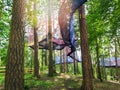 Outdoor adventures - treetop net trampoline park in forest