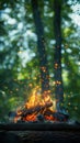 Outdoor ambiance Campfire flickers over vibrant green background