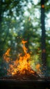 Outdoor ambiance Campfire flickers over vibrant green background