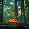 Outdoor ambiance Campfire flickers over vibrant green background