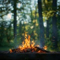 Outdoor ambiance Campfire flickers over vibrant green background