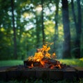 Outdoor ambiance Campfire flickers over vibrant green background