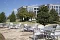 Outdoor architecture , tables and chairs Royalty Free Stock Photo