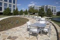 Outdoor architecture with tables and chairs view Royalty Free Stock Photo