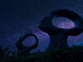 outdoor art installation sculpture at night starry sky background
