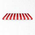 Outdoor awning. Striped tent or textile roof for retail shop. Red and white sunshade. Vector illustration