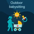 Outdoor babysitting flat concept vector icon