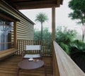 Outdoor balcony deck small guest house vew - vintage filter