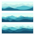 Outdoor banners with mountain ridges. Horizontal nature backgrounds set. Royalty Free Stock Photo