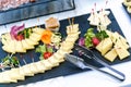 Outdoor banquet table with many snacks and delicacies Royalty Free Stock Photo