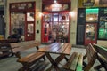 Outdoor bar facade in Kosice old town at night, Slovakia. Royalty Free Stock Photo