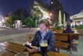 Outdoor bar in Kosice old town at night, Slovakia.