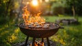 Outdoor Barbecue Grill with Flames in Garden Cooking Area