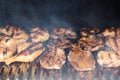 Outdoor barbecue -grilling chicken and beef meat Royalty Free Stock Photo