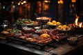 Outdoor barbecue with juicy food and lively atmosphere., generative IA