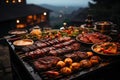 Outdoor barbecue with juicy food and lively atmosphere., generative IA