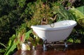 Outdoor bathtub with relaxing natural scene