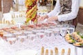 Outdoor Beautifully decorated catering banquet table with different food snacks and appetizers on corporate party event or wedding Royalty Free Stock Photo