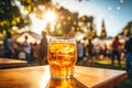 outdoor beer and bourbon for food and drink Royalty Free Stock Photo