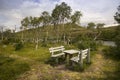 Outdoor bench river side Royalty Free Stock Photo