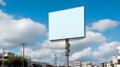 Outdoor billboard on blue sky background with clipping path. Generative AI. Royalty Free Stock Photo