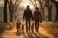 Outdoor Bonding: Owners and Dogs Enjoying a Walk in Nature. AI Generated