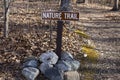 An outdoor brown sign with white letters that says Nature Trail