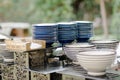 Outdoor buffet featuring a variety of vibrant colored dishes set up at an outdoor event venue Royalty Free Stock Photo