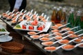 Outdoor buffet sushi and rolls. event services. Royalty Free Stock Photo