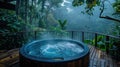 Outdoor Built In Hot Tub, Spa Pool In The Backyard In The Jungle