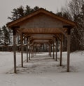 Outdoor cabin on a beach in the canadian winter