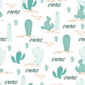 Outdoor Cactus Tree Desert Forest Vector Seamless Pattern Royalty Free Stock Photo